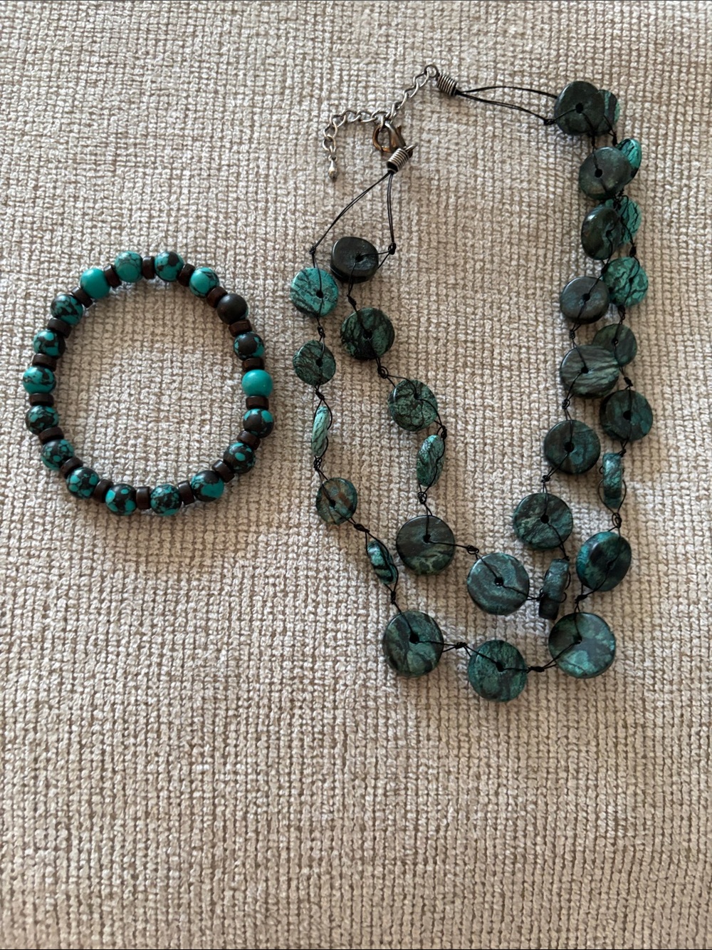 Turquoise Bead Bracelet and Necklace Set - Women Jewelry